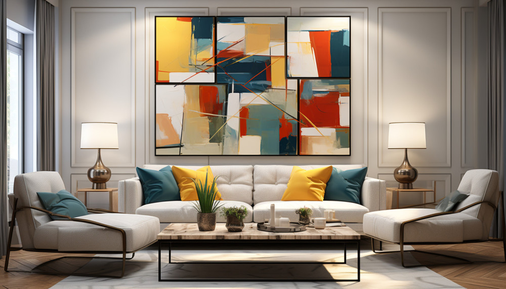 Wie integrieren Sie moderne Gemälde harmonisch in die Dekoration Ihres Wohnzimmers ?